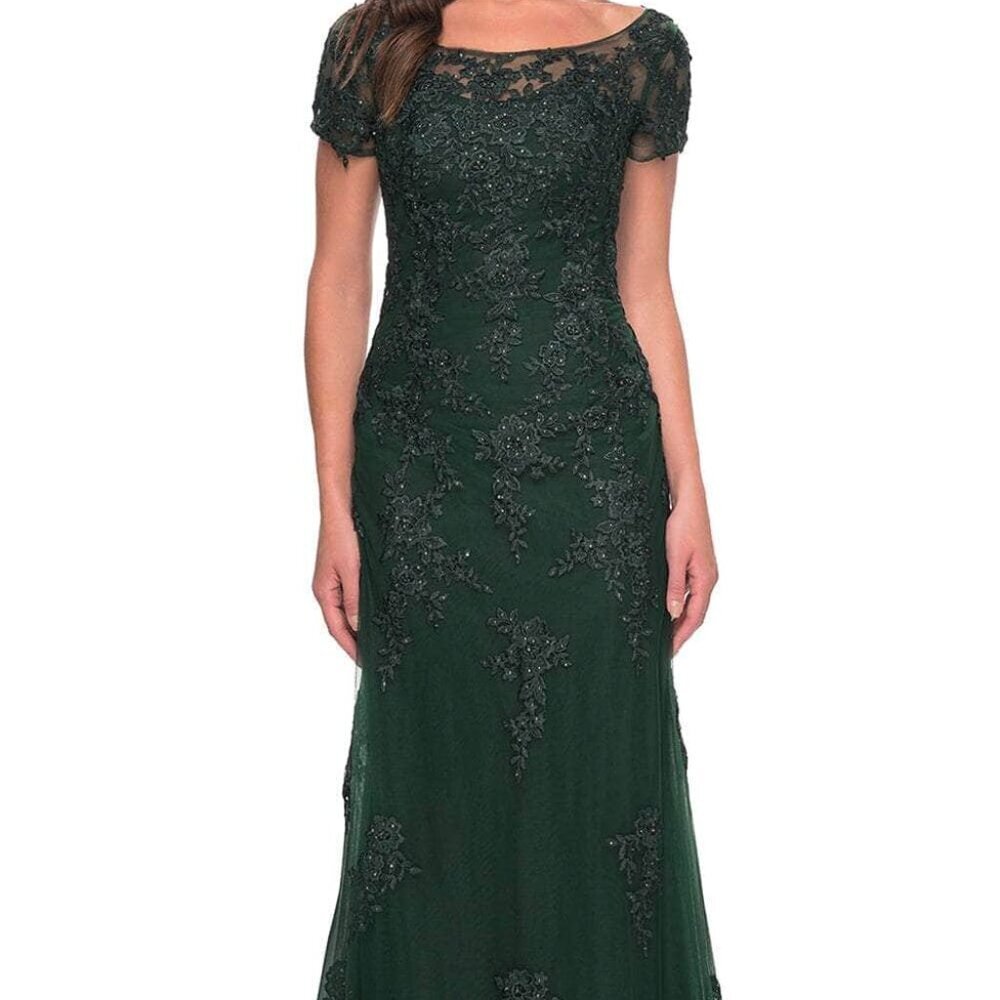 SALE NWT La Femme 29792SC Tulle Mother of the Bride Dress Dark Emerald Size 8